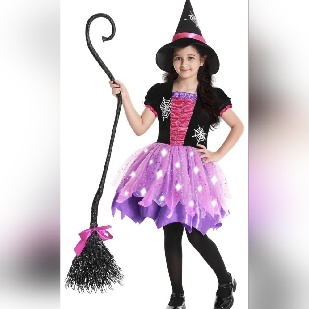 Poshetion Witch Costume with Hat and Broom & Purple and Black